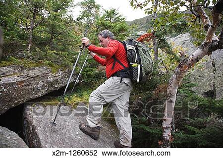 Hiker ascending King Ravine Trail Located in King Ravine in the White Mountains, New Hampshire USA View Large Photo Image Stock Image - Hiker ascending King Ravine Trail Located in King Ravine in the White Mountains, New Hampshire USA. Fotosearch