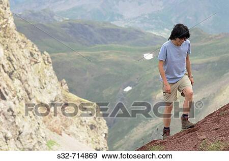Hiker climbing to Anayet, Valle de Canal Roya. Canfranc, Pyrenees Mountains, Huesca province, Aragon, Spain View Large Photo Image Stock Photo - Hiker climbing to Anayet, Valle de Canal Roya. Canfranc, Pyrenees Mountains, Huesca province, Aragon, Spain. Fotosearch