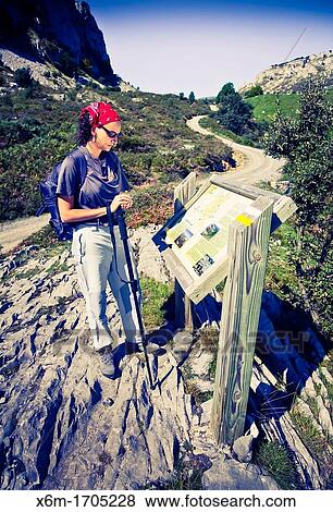 Stock Photo - Hiker Collados del Ason Natural Park Cantabria, Spain. Fotosearch