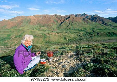 Hiker cooking dinner. Denali National Park. Alaska. USA View Large Photo Image Stock Photography - Hiker cooking dinner. Denali National Park. Alaska. USA. Fotosearch