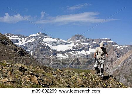 Stock Photo - Hiker in Ordesa Natural Park, Huesca, Aragon, Spain.. Fotosearch