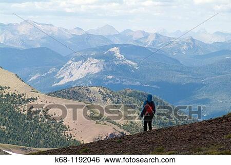 Hiker on Akamina Ridge in Akamina-Kishinena Provincial Park, British Columbia, looking toward Waterton National Park, Alberta, Canada View Large Photo Image Stock Photograph - Hiker on Akamina Ridge in Akamina-Kishinena Provincial Park, British Columbia, looking toward Waterton National Park, Alberta, Canada. Fotosearch