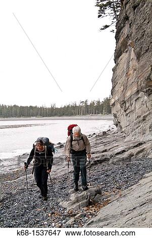 Stock Photo - hikers on Nootka Island, BC, Canada. Fotosearch