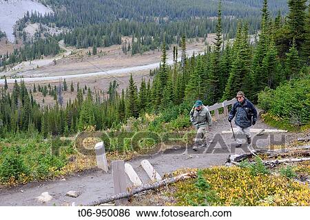 Hikers on Parker Ridge trail, Columbia Icefield, Banff National Park, Rocky Mountains, Alberta, Canada View Large Photo Image Stock Photograph - Hikers on Parker Ridge trail, Columbia Icefield, Banff National Park, Rocky Mountains, Alberta, Canada. Fotosearch