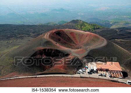 Picture - Hikers Visitors Mt Etna Lava Rock Volcano Taormina Sicily Mediterranean Sea Island. Fotosearch