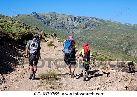Hikers walking to Pea Negra cirque in Sierra de B? jar Natural Park Becedas? vila province Castilla y Le? n Spain View Large Photo Image Stock Photography - Hikers walking to Pea Negra cirque in Sierra de B? jar Natural Park Becedas? vila province Castilla y Le? n Spain. Fotosearch