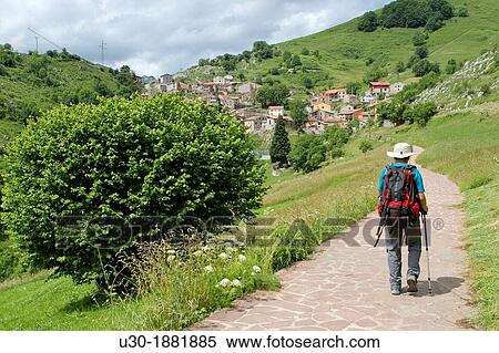 Hikers walking up to Tresviso, a small village in Picos de Europa National Park by historic Urd? n path from La Hermida Gorges Pearrubia Cantabria, Spain View Large Photo Image Stock Photography - Hikers walking up to Tresviso, a small village in Picos de Europa National Park by historic Urd? n path from La Hermida Gorges Pearrubia Cantabria, Spain. Fotosearch
