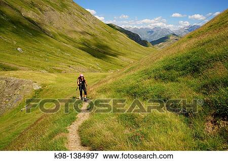 Hiking in the valley of the Pyrenees Mountains Ezcarra Huesca Pyrenees Spain View Large Photo Image Stock Photo - Hiking in the valley of the Pyrenees Mountains Ezcarra Huesca Pyrenees Spain. Fotosearch