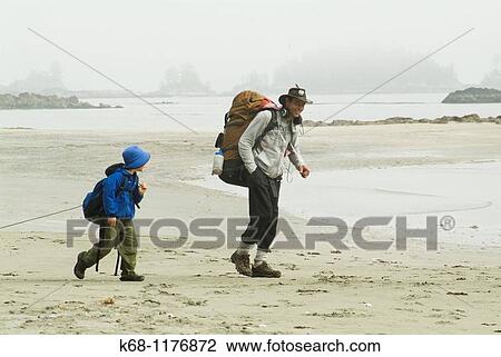Stock Image - hiking on Flores Island, West Coast, British Columbia, Canada. Fotosearch