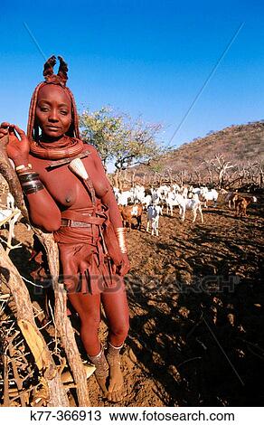 Himba wife with the goats. Kaokoveld. Namibia. View Large Photo Image Stock Image - Himba wife with the goats. Kaokoveld. Namibia.. Fotosearch