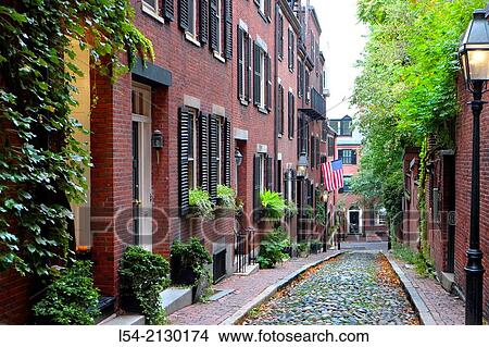 Historic Acorn Street on Beacon Hill in dowtown Boston Massachusetts MA. View Large Photo Image Picture - Historic Acorn Street on Beacon Hill in dowtown Boston Massachusetts MA.. Fotosearch