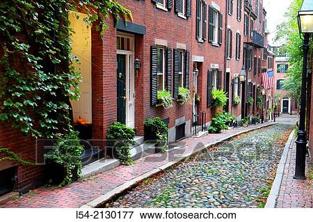 Stock Photo - Historic Acorn Street on Beacon Hill in dowtown Boston Massachusetts MA.. Fotosearch