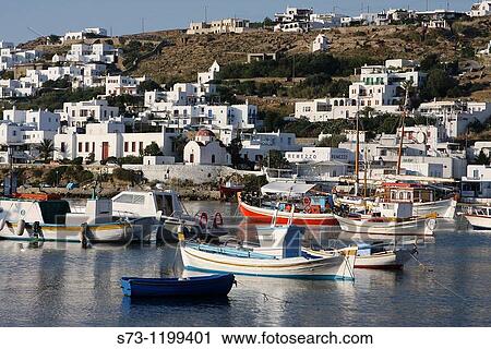 Stock Image - Historic centre and the harbour, Chora, Mykonos, Greece, Europe. Fotosearch