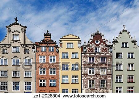 Historic Gabled houses on the Long Market in the Old Town of Gdansk - Caution: For the editorial use only. Not for advertising or other commercial use!. View Large Photo Image Picture - Historic Gabled houses on the Long Market in the Old Town of Gdansk - Caution: For the editorial use only. Not for advertising or other commercial use!.. Fotosearch