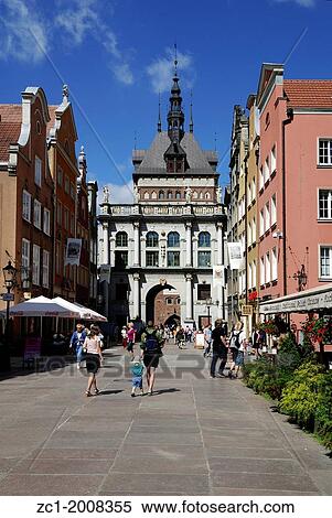 Historic Old Town of Gdansk with the Golden Gate in the Long Lane - Caution: For the editorial use only. Not for advertising or other commercial use!. View Large Photo Image Stock Photography - Historic Old Town of Gdansk with the Golden Gate in the Long Lane - Caution: For the editorial use only. Not for advertising or other commercial use!.. Fotosearch