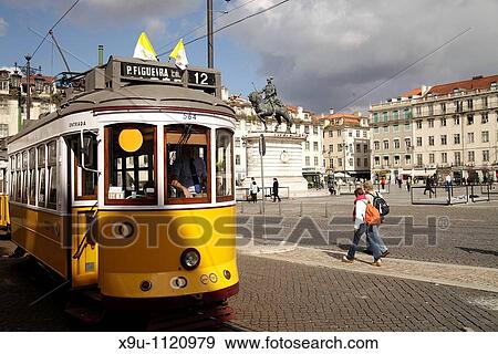 Historic Tram Line 12 on Square Pra? a da Figueira in Lisbon, Portugal, Europe View Large Photo Image Stock Photo - Historic Tram Line 12 on Square Pra? a da Figueira in Lisbon, Portugal, Europe. Fotosearch