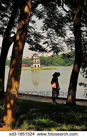 Hoan Kiem Lake with Turtle Tower, Hanoi, Vietnam View Large Photo Image Picture - Hoan Kiem Lake with Turtle Tower, Hanoi, Vietnam. Fotosearch
