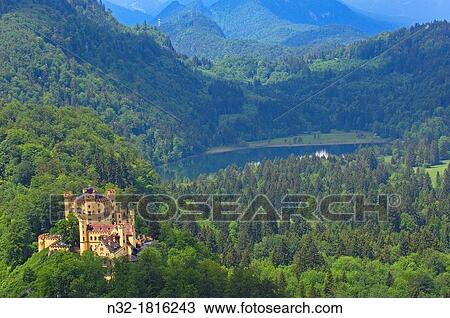 Hohenschwangau Castle, Allgau, Fussen, Romantic Road, Bavaria, Germany, Europe View Large Photo Image Stock Image - Hohenschwangau Castle, Allgau, Fussen, Romantic Road, Bavaria, Germany, Europe. Fotosearch