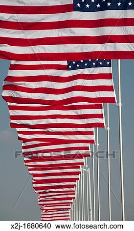 Stock Image - Holstein, Iowa - Several hundred American flags displayed to honor military veterans The? Avenue of Flags? was the project of a local Boy Scout. Fotosearch