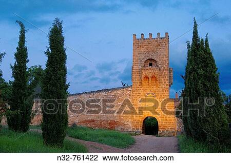 Stock Image - Homenaje Tower at Dusk Monasterio de Piedra Nuevalos Zaragoza province Aragon Spain. Fotosearch
