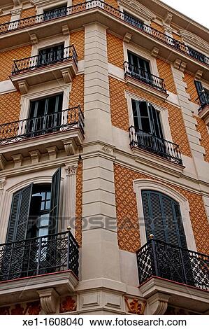 Stock Image - homes, decorated wall, Barcelona, Catalonia, Spain. Fotosearch
