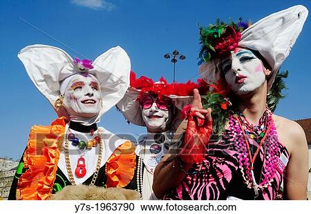 Homosexual men dressed up in a beautiful costume in Gay Pride Parade in Paris, France, Europe. View Large Photo Image Stock Image - Homosexual men dressed up in a beautiful costume in Gay Pride Parade in Paris, France, Europe.. Fotosearch