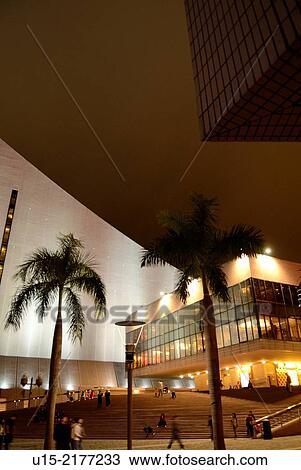 Stock Image - Hong Kong, China, Asia. Hong Kong Kowloon. Nightlife at the the Hong Kong Cultural Center.. Fotosearch