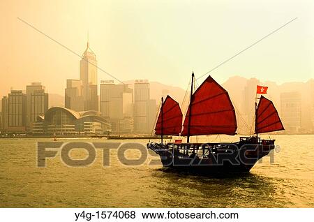 Hong Kong, Victoria Harbour, Junk View Large Photo Image Stock Photo - Hong Kong, Victoria Harbour, Junk. Fotosearch