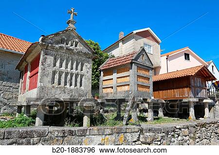 Horreos, Combarro, Poio, Ria de Pontevedra, Pontevedra province, Galicia, Spain. View Large Photo Image Stock Photograph - Horreos, Combarro, Poio, Ria de Pontevedra, Pontevedra province, Galicia, Spain.. Fotosearch