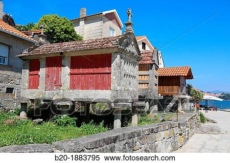 Horreos, Combarro, Poio, Ria de Pontevedra, Pontevedra province, Galicia, Spain. View Large Photo Image Stock Photography - Horreos, Combarro, Poio, Ria de Pontevedra, Pontevedra province, Galicia, Spain.. Fotosearch