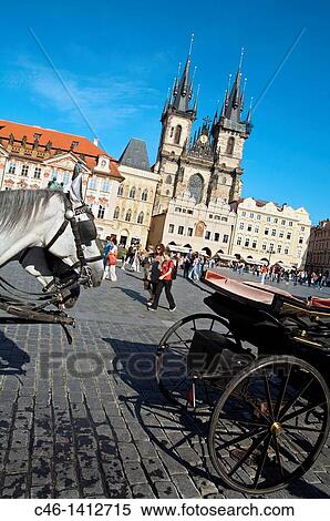 Horse carriages at Old Town Square in Prague, Prague, Czech Republic View Large Photo Image Stock Photography - Horse carriages at Old Town Square in Prague, Prague, Czech Republic. Fotosearch