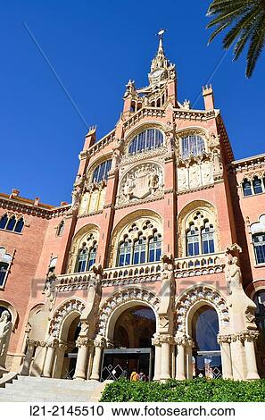 Hospital de Sant Pau 1902-1930. Designed by Llu's Domenech i Muntaner. Considered the most important Modernist whole of Europe. Declared World Heritage by UNESCO. Eixample quarter, Barcelona, Catalonia, Spain. View Large Photo Image Stock Image - Hospital de Sant Pau 1902-1930. Designed by Llu's Domenech i Muntaner. Considered the most important Modernist whole of Europe. Declared World Heritage by UNESCO. Eixample quarter, Barcelona, Catalonia, Spain.. Fotosearch