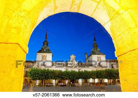 Hospital of San Agustin, night view. Main Square, El Burgo de Osma, Soria province, Castilla Leon, Spain. View Large Photo Image Stock Photograph - Hospital of San Agustin, night view. Main Square, El Burgo de Osma, Soria province, Castilla Leon, Spain.. Fotosearch
