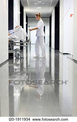 Picture - hospital patient transfer, Onkologikoa Hospital, Oncology Institute, Case Center for prevention, diagnosis and treatment of cancer, Donostia, San Sebastian, Gipuzkoa, Basque Country, Spain. Fotosearch