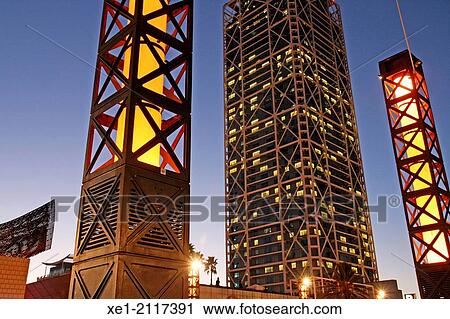 Stock Image - Hotel Arts at sunset, Passeig de la Marina, Barcelona, Catalonia, Spain. Fotosearch