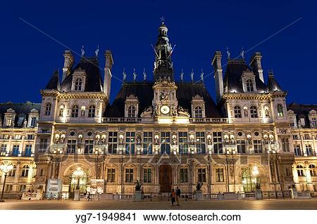 Stock Image - Hotel de Ville, Paris, Ile de France, France.. Fotosearch