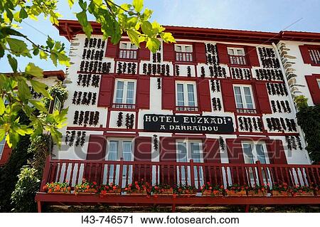 Hotel fa? ade, Ezpeleta. Pyr? n? es-Atlantiques, Aquitaine, France View Large Photo Image Stock Image - Hotel fa? ade, Ezpeleta. Pyr? n? es-Atlantiques, Aquitaine, France. Fotosearch