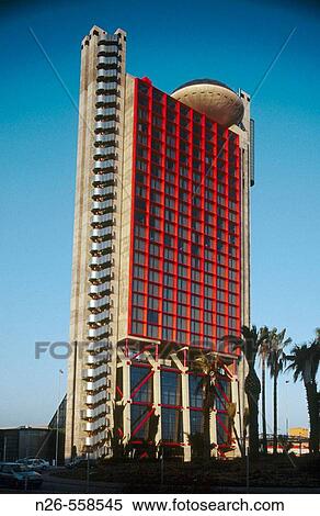 Hotel Hesperia Tower, by Richard Rogers. L? Hospitalet. Catalunya. Spain. View Large Photo Image Stock Photography - Hotel Hesperia Tower, by Richard Rogers. L? Hospitalet. Catalunya. Spain.. Fotosearch