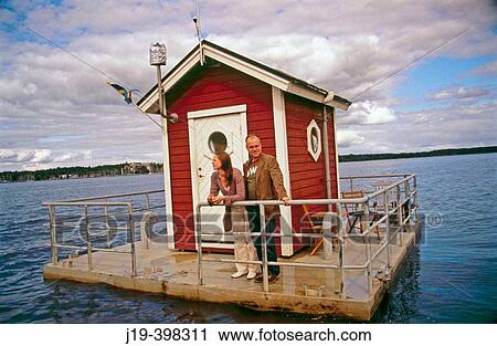 Stock Image - Hotel? n the sea?. Living under the water. Sweden. Fotosearch