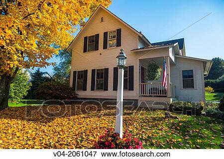 House with colorful tree in autumn in Weston, Vermont, USA View Large Photo Image Stock Photo - House with colorful tree in autumn in Weston, Vermont, USA. Fotosearch