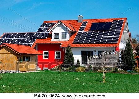 Picture - House with solar power plant. Fotosearch