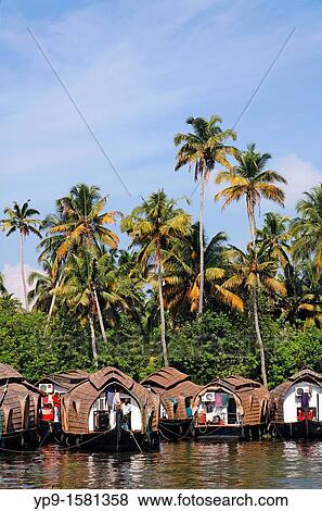 Houseboats on the Kerala Backwaters, Kerala, India View Large Photo Image Stock Photo - Houseboats on the Kerala Backwaters, Kerala, India. Fotosearch