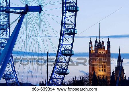 Houses of Parliament and London Eye / Evening. London. England. UK. View Large Photo Image Picture - Houses of Parliament and London Eye / Evening. London. England. UK.. Fotosearch