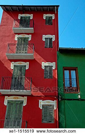 Stock Photo - houses, walls painted, Puigcerda, Catalonia, Spain. Fotosearch