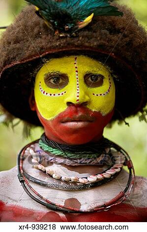 Stock Photo - Huli people at the Sing-sing tribal gathering, Paiakona, Mount Hagen, Western Highlands Province, Papua New Guinea. Fotosearch