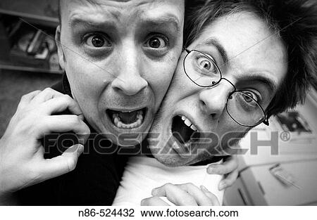 Humor, two frightened men View Large Photo Image Stock Image - Humor, two frightened men. Fotosearch