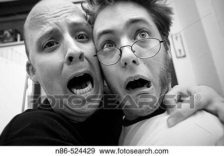 Humor, two frightened men View Large Photo Image Stock Photo - Humor, two frightened men. Fotosearch