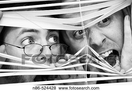 Humor, two scared men in window View Large Photo Image Stock Photo - Humor, two scared men in window. Fotosearch
