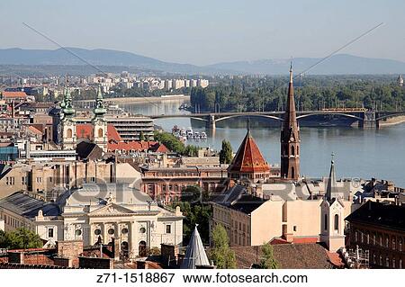 Hungary, Budapest, Buda skyline, Danube River, Margaret Island. View Large Photo Image Stock Photo - Hungary, Budapest, Buda skyline, Danube River, Margaret Island.. Fotosearch