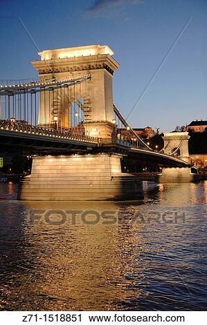Hungary, Budapest, Chain Bridge, Danube River. View Large Photo Image Stock Image - Hungary, Budapest, Chain Bridge, Danube River.. Fotosearch